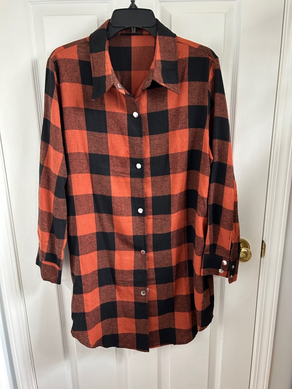 Orange and Black Buffalo Plaid Button-Up Shirt